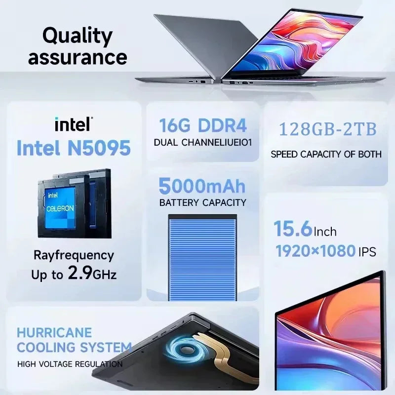 CARBAYTA 15.6" Laptop Computer Intel Celeron N5095 Notebook PC 16 32G Ram 128GB-2TB SSD Office Study PC Windows 11 1080P Laptops